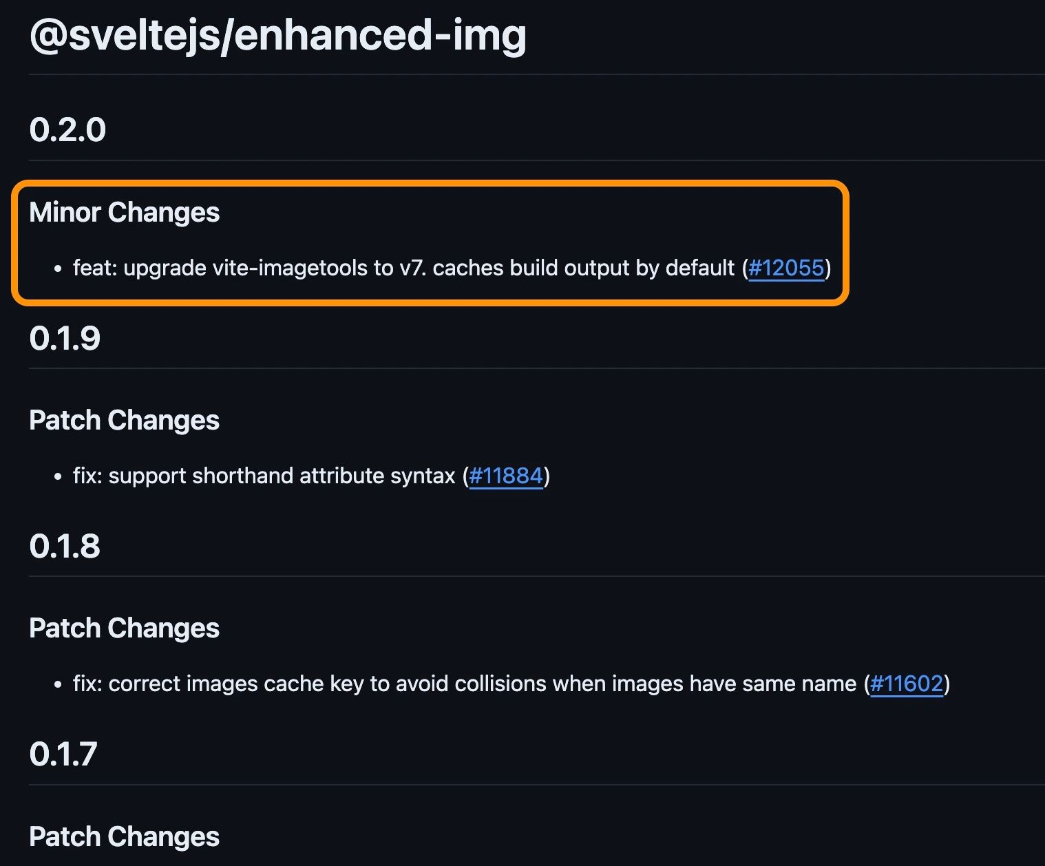 @sveltejs/enhanced-imgの変更ログ